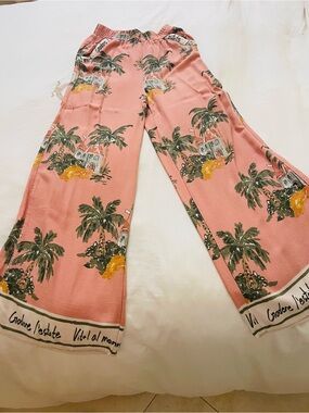 Sienna Sky Pink Tropical Print Wide-Leg Pants
